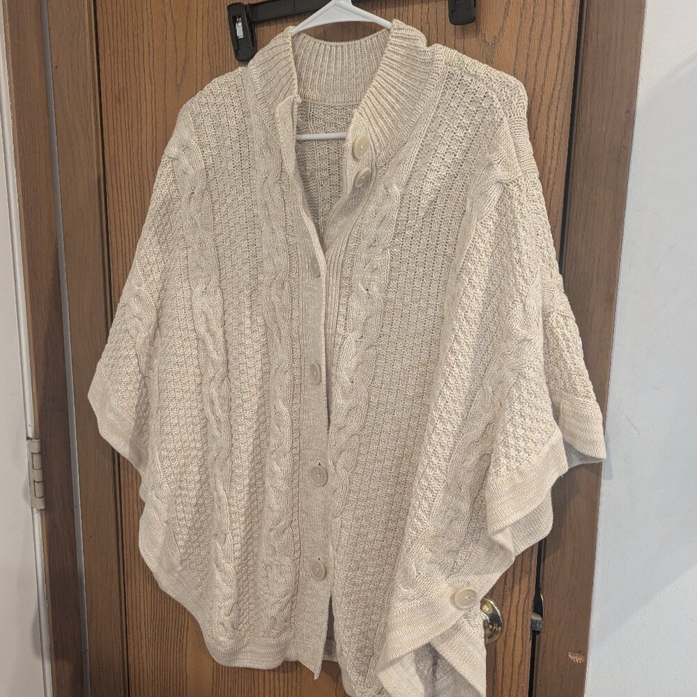 Denim &‎ Company Cable Knit  Oversized Sweater Ponchom Cream- Medium